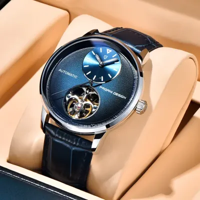 PAGANI DESIGN Men's Balance Wheel Automatic Leather Watch
